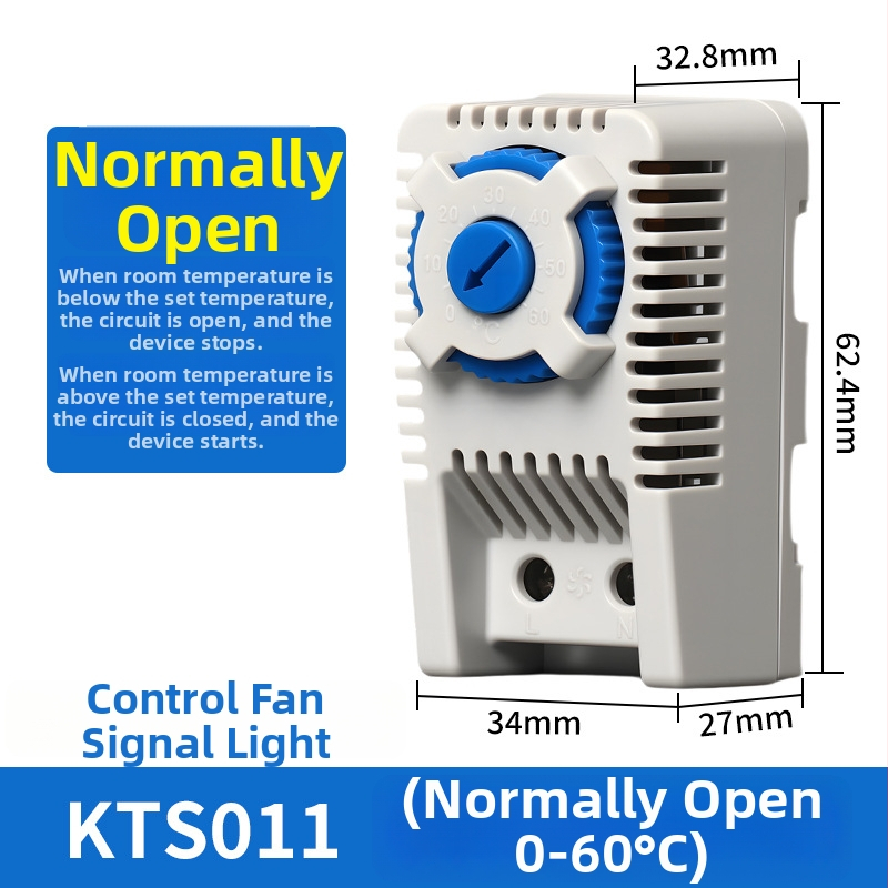 KLKTS011 Riadič teploty a vlhkosti s riadením ventilátora, mechanický spínač, montáž do skrinky (Teplota/Vlhkosť; Riadenie ventilátora; Mechanický spínač)