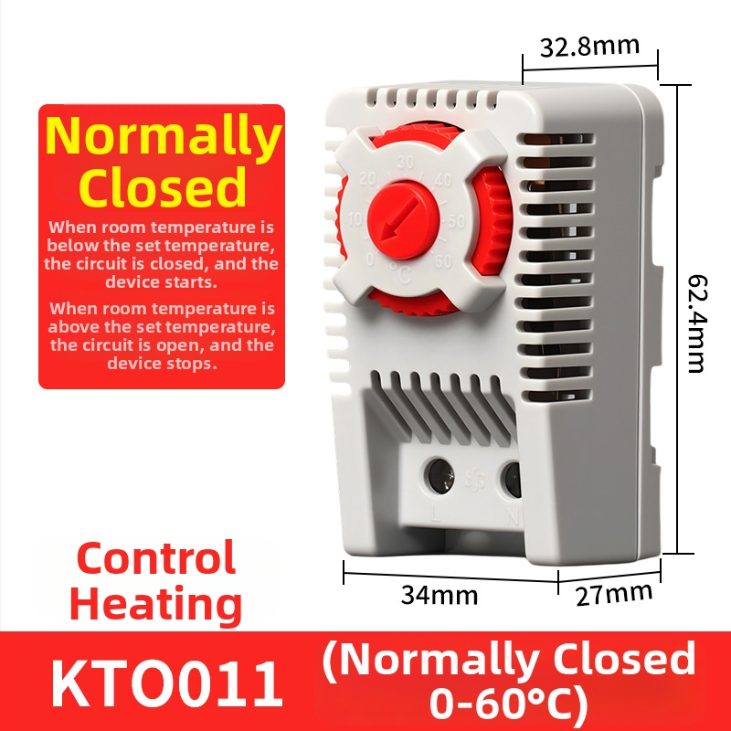 KLKTS011 Riadič teploty a vlhkosti s riadením ventilátora, mechanický spínač, montáž do skrinky (Teplota/Vlhkosť; Riadenie ventilátora; Mechanický spínač)