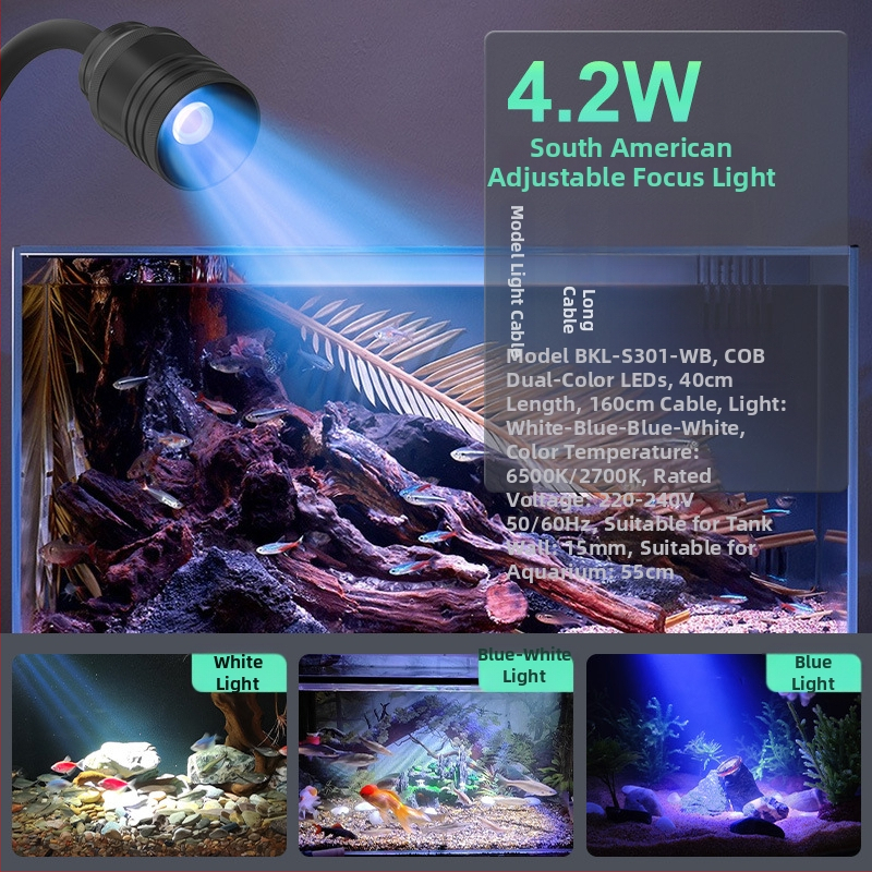 Akvarijná lampa s nastaviteľným zoomom, LED osvetlenie pre vodné rastliny, odolná voči striekajúcej vode, 4.2-16.8 W, 300-800 g, Berkule