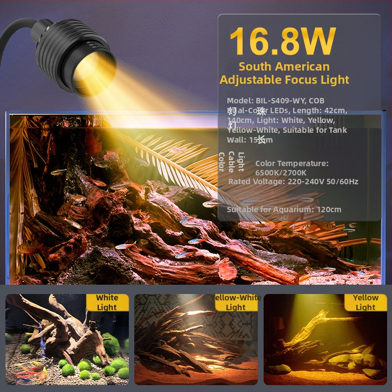 Akvarijná lampa s nastaviteľným zoomom, LED osvetlenie pre vodné rastliny, odolná voči striekajúcej vode, 4.2-16.8 W, 300-800 g, Berkule