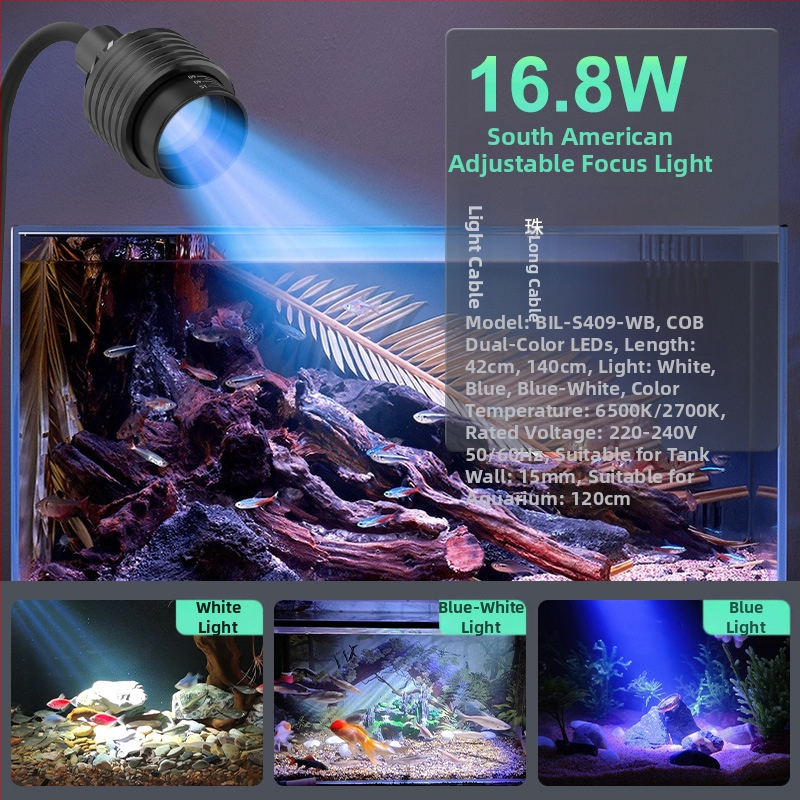 Akvarijná lampa s nastaviteľným zoomom, LED osvetlenie pre vodné rastliny, odolná voči striekajúcej vode, 4.2-16.8 W, 300-800 g, Berkule