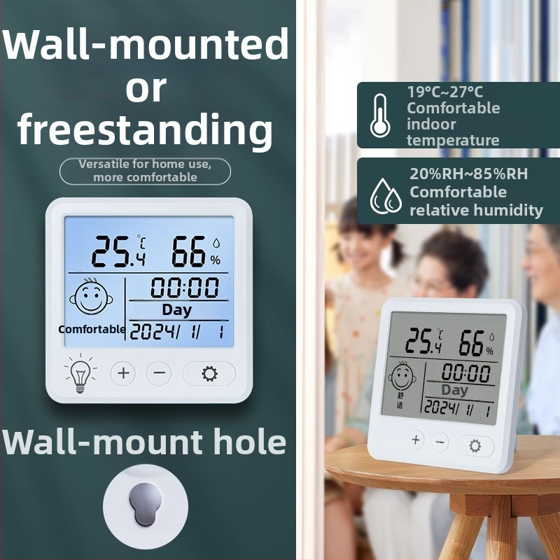Комнатен термометър с цифров дисплей, измерване на температура и влажност, стенен мини часовник с аларма