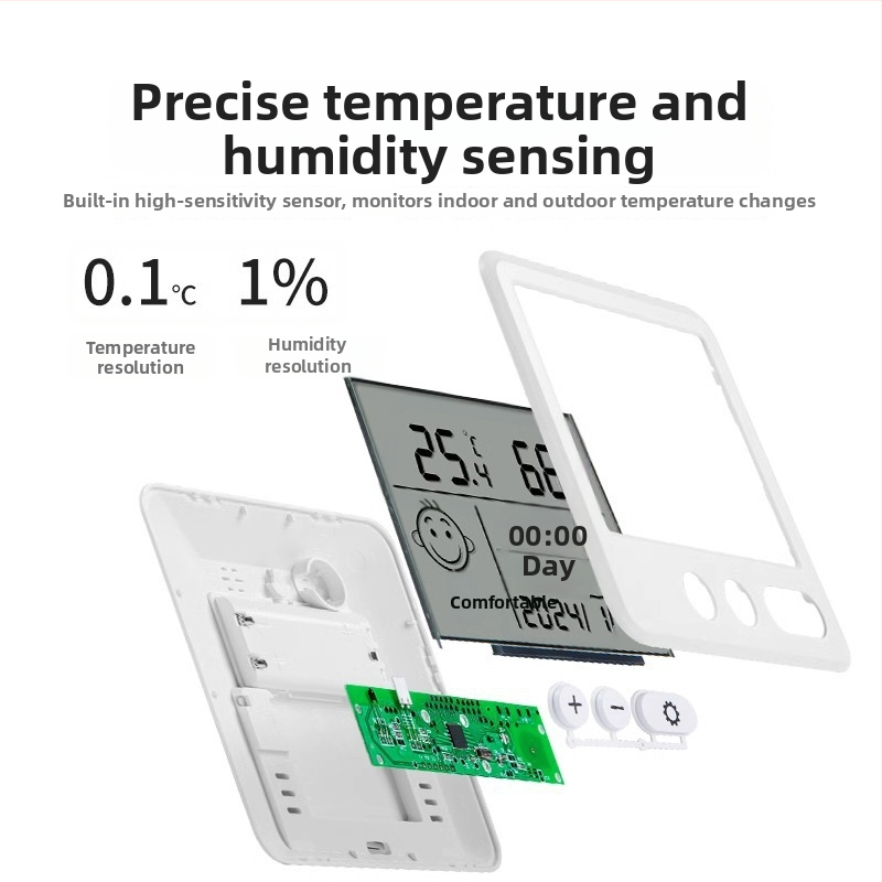 Комнатен термометър с цифров дисплей, измерване на температура и влажност, стенен мини часовник с аларма