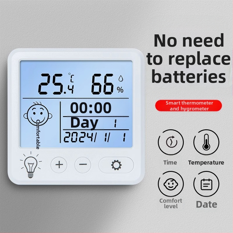 Комнатен термометър с цифров дисплей, измерване на температура и влажност, стенен мини часовник с аларма