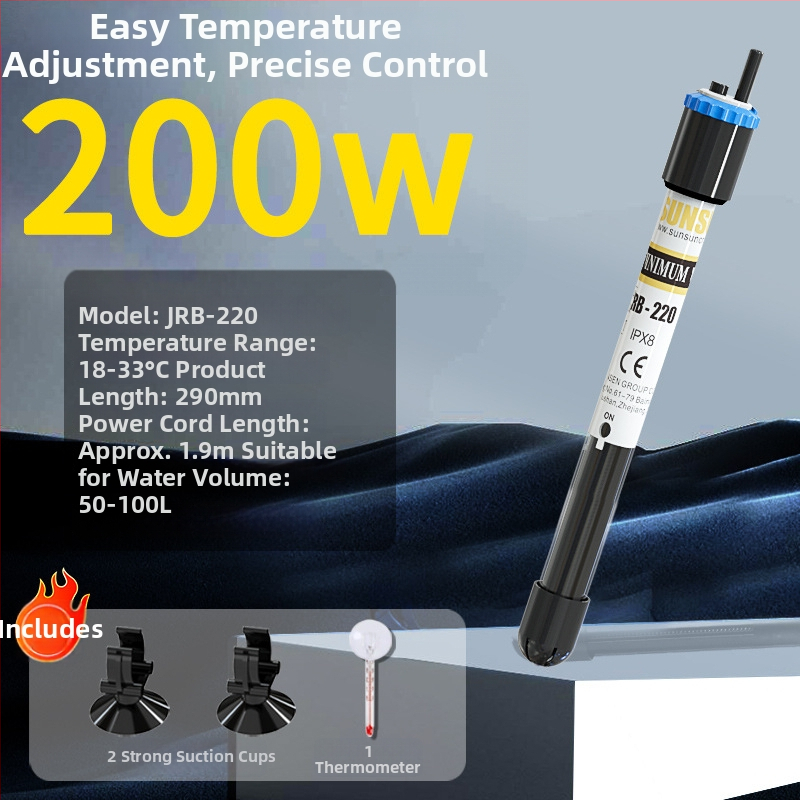 Ohrievač do akvária, trubica zo kvarcového skla, séria JRB, značka Jialu, výkon 50–500 W