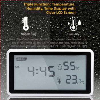 Teplomer do miestnosti značky Deli s veľkou LCD obrazovkou, na vnútorné použitie, batériové napájanie, stolný model