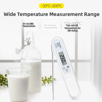 Vysoko presný skladací teplomer na potraviny s vyklápacou sondou – pre olej, kúpeľovú vodu pre dieťa, dojčenské mlieko a domáce pečenie; teplotný rozsah -50°C až 300°C