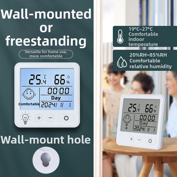 Vnútorný teplomer s digitálnym displejom na meranie teploty a vlhkosti, nástenné prevedenie, kompaktné hodiny s budíkom
