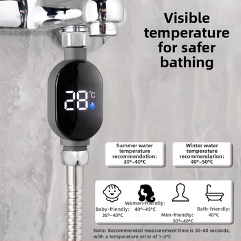Sprchový teploměr s LED displejom, inteligentným dotykovým displejom, digitálne zobrazenie teploty, 1-stupňové rozlíšenie, možnosť prispôsobenia