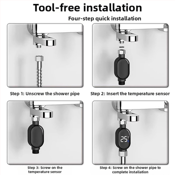 Sprchový teploměr s LED displejom, inteligentným dotykovým displejom, digitálne zobrazenie teploty, 1-stupňové rozlíšenie, možnosť prispôsobenia