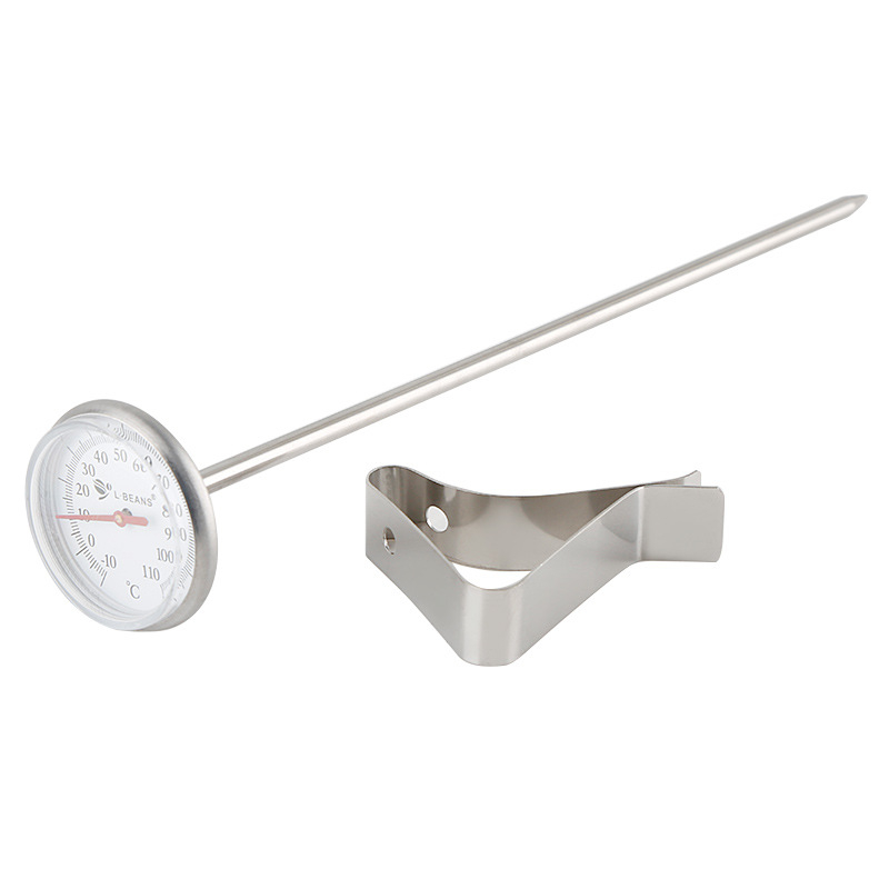 L-BEANS Zavesiteľný kávový teplomer s ukazovateľom na disku, rozsah -10°C až 110°C, pôvod Guangdong, balenie 100 kusov, licencovaná súkromná značka