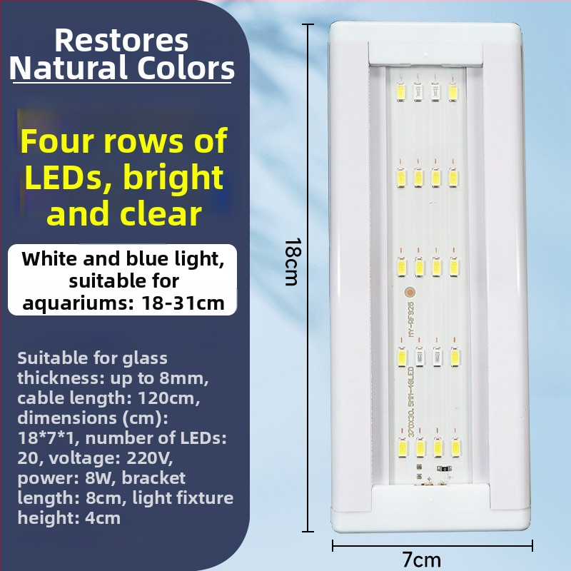 Akvarijné LED svetlo - vysoký jas, vodeodolné, plné spektrum, svetlo pre vodné rastliny, teleskopický stojan, ochrana očí