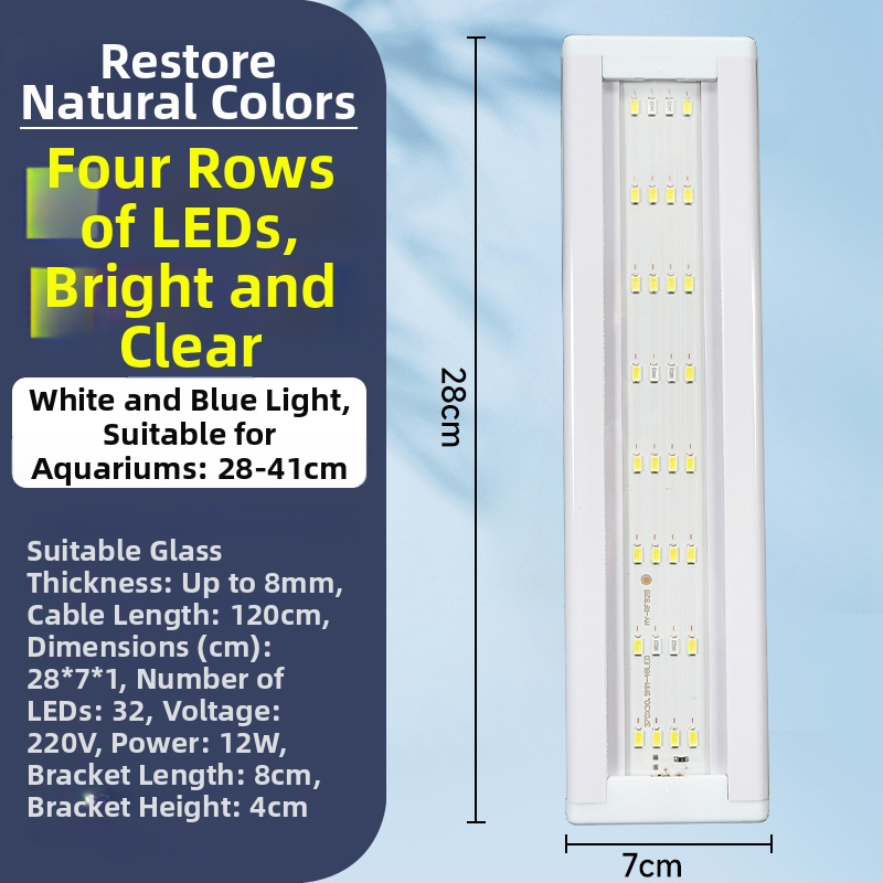 Akvarijné LED svetlo - vysoký jas, vodeodolné, plné spektrum, svetlo pre vodné rastliny, teleskopický stojan, ochrana očí