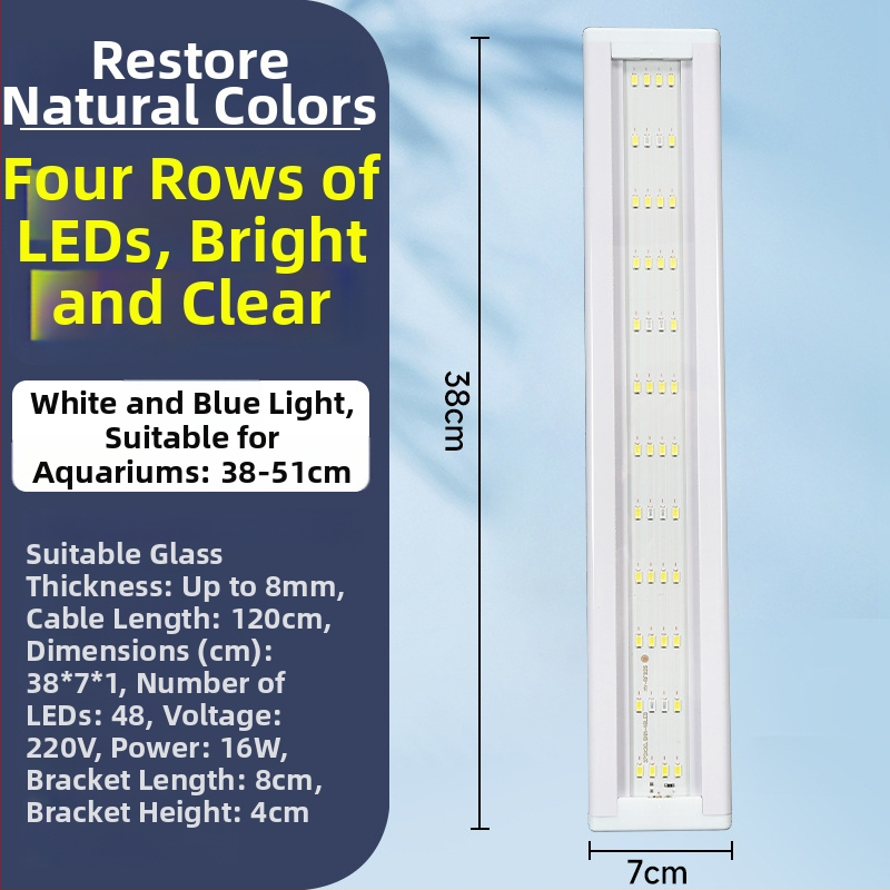 Akvarijné LED svetlo - vysoký jas, vodeodolné, plné spektrum, svetlo pre vodné rastliny, teleskopický stojan, ochrana očí