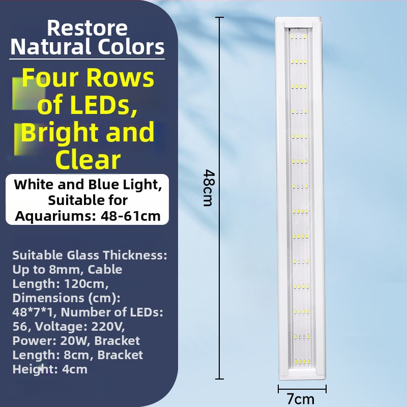Akvarijné LED svetlo - vysoký jas, vodeodolné, plné spektrum, svetlo pre vodné rastliny, teleskopický stojan, ochrana očí