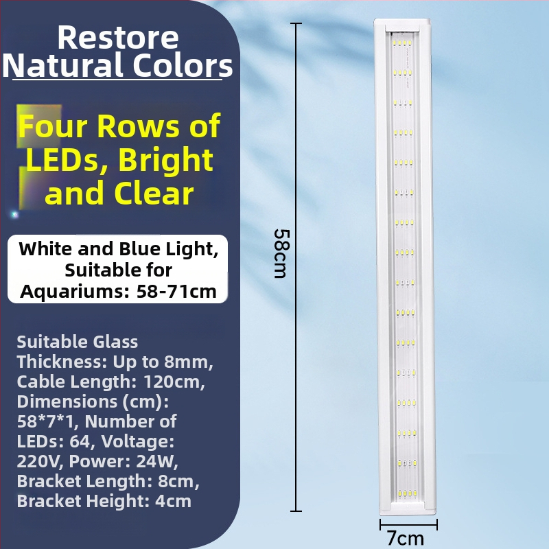 Akvarijné LED svetlo - vysoký jas, vodeodolné, plné spektrum, svetlo pre vodné rastliny, teleskopický stojan, ochrana očí