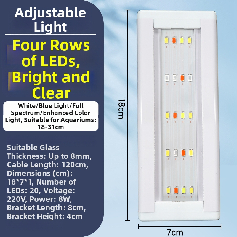 Akvarijné LED svetlo - vysoký jas, vodeodolné, plné spektrum, svetlo pre vodné rastliny, teleskopický stojan, ochrana očí