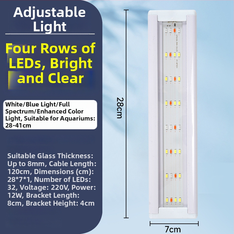 Akvarijné LED svetlo - vysoký jas, vodeodolné, plné spektrum, svetlo pre vodné rastliny, teleskopický stojan, ochrana očí