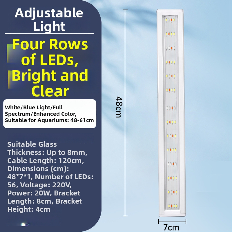 Akvarijné LED svetlo - vysoký jas, vodeodolné, plné spektrum, svetlo pre vodné rastliny, teleskopický stojan, ochrana očí