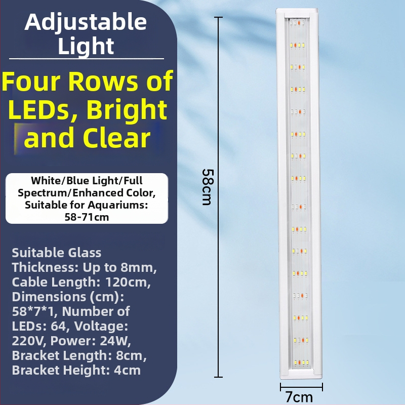 Akvarijné LED svetlo - vysoký jas, vodeodolné, plné spektrum, svetlo pre vodné rastliny, teleskopický stojan, ochrana očí