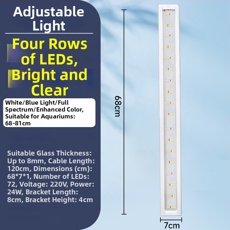 Akvarijné LED svetlo - vysoký jas, vodeodolné, plné spektrum, svetlo pre vodné rastliny, teleskopický stojan, ochrana očí