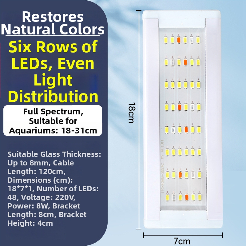 Akvarijné LED svetlo - vysoký jas, vodeodolné, plné spektrum, svetlo pre vodné rastliny, teleskopický stojan, ochrana očí