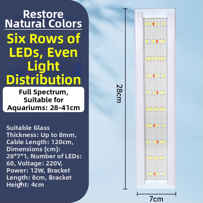 Akvarijné LED svetlo - vysoký jas, vodeodolné, plné spektrum, svetlo pre vodné rastliny, teleskopický stojan, ochrana očí
