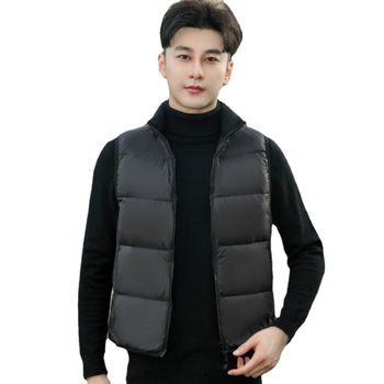 Pánska vesta z peria, korejského štýlu so stojacim golierom, 86–90% obsah páperia, výplň z bieleho kačacieho páperia, nepremokavá, predný zips, ľahká, vhodná pre -5°C až 0°C