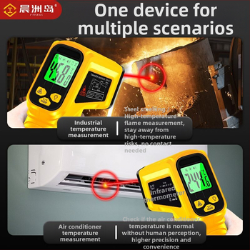 Ručný IR teplomer pre priemyselné použitie, odozva 0,5 s, napájaný batériami 2×1,5 V
