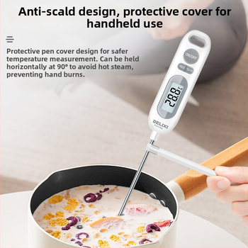 Delixi potravinový teplomer: rozlíšenie 0,1°C, sonda z 304 nerezovej ocele, IPX5 vodotesný, balené po 500 kusov