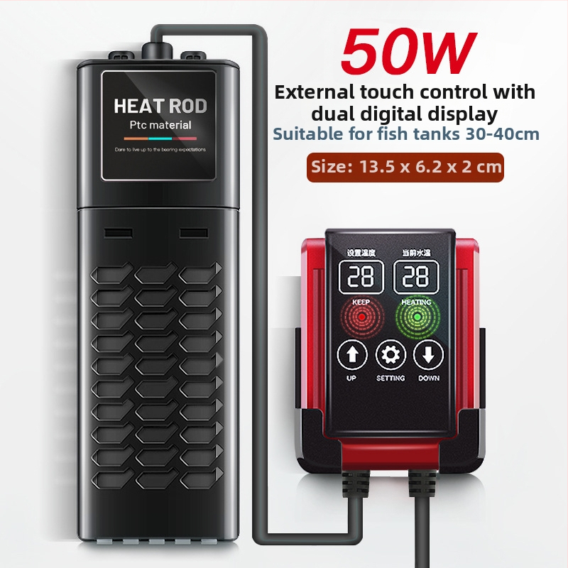 PTC vykurovacia tyč pre akvárium s automatickou reguláciou teploty a inteligentným riadením s frekvencioureguláciou, Einas, 50-1200W