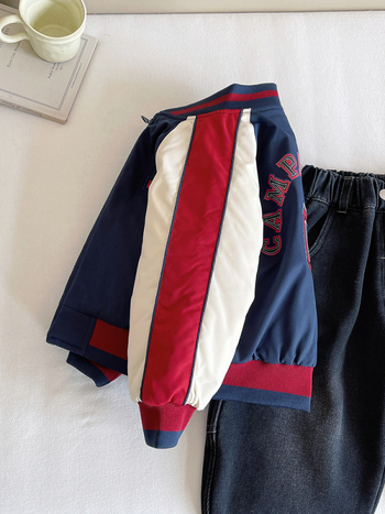 Unisex detská bunda s písmenkovým vzorom, kórejský štýl, 100% polyester, zips