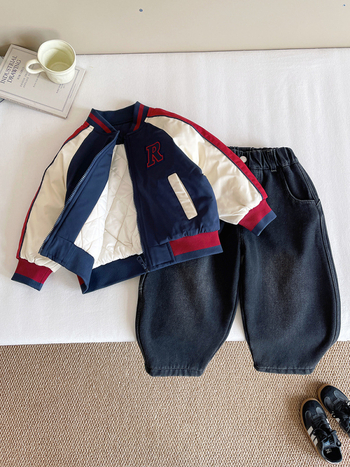 Unisex detská bunda s písmenkovým vzorom, kórejský štýl, 100% polyester, zips