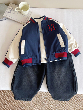 Unisex detská bunda s písmenkovým vzorom, kórejský štýl, 100% polyester, zips