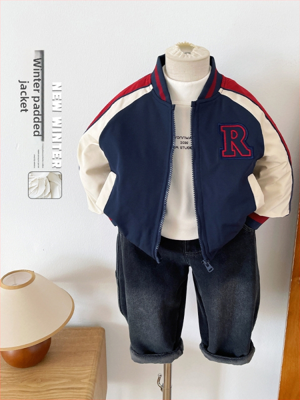 Unisex detská bunda s písmenkovým vzorom, kórejský štýl, 100% polyester, zips