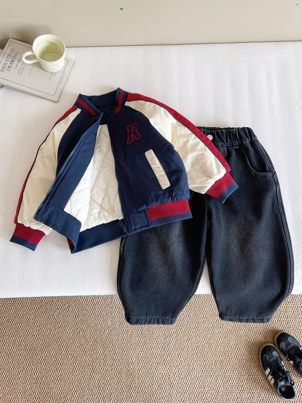 Unisex detská bunda s písmenkovým vzorom, kórejský štýl, 100% polyester, zips