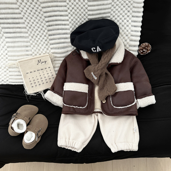 Detská bunda s fleecovou podšívkou, teplá, korejský štýl, unisex, krátky strih