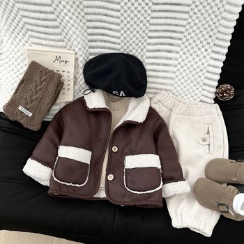 Detská bunda s fleecovou podšívkou, teplá, korejský štýl, unisex, krátky strih