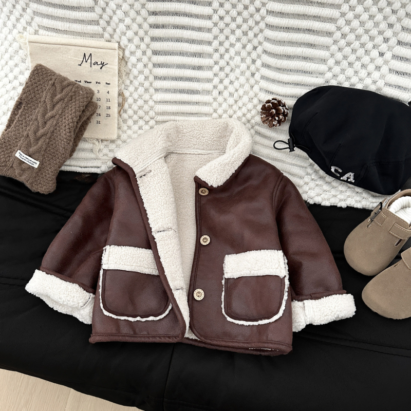 Detská bunda s fleecovou podšívkou, teplá, korejský štýl, unisex, krátky strih