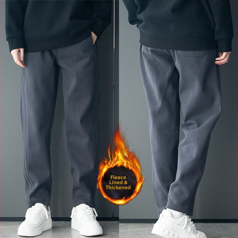 Pánske športové nohavice — rovný strih, voľný strih, sametová látka, Cupro vlákna, zimné