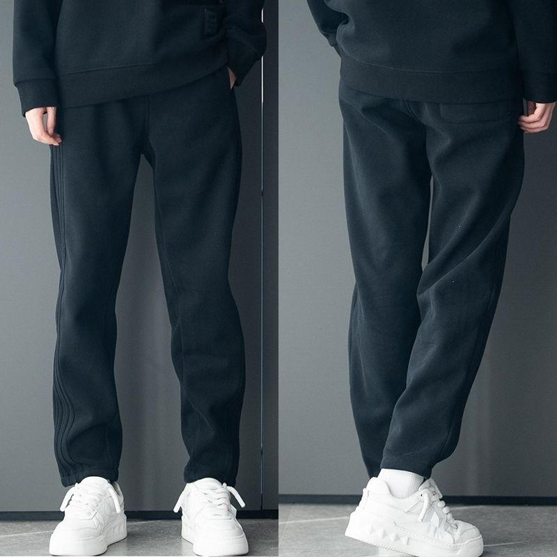 Pánske športové nohavice — rovný strih, voľný strih, sametová látka, Cupro vlákna, zimné