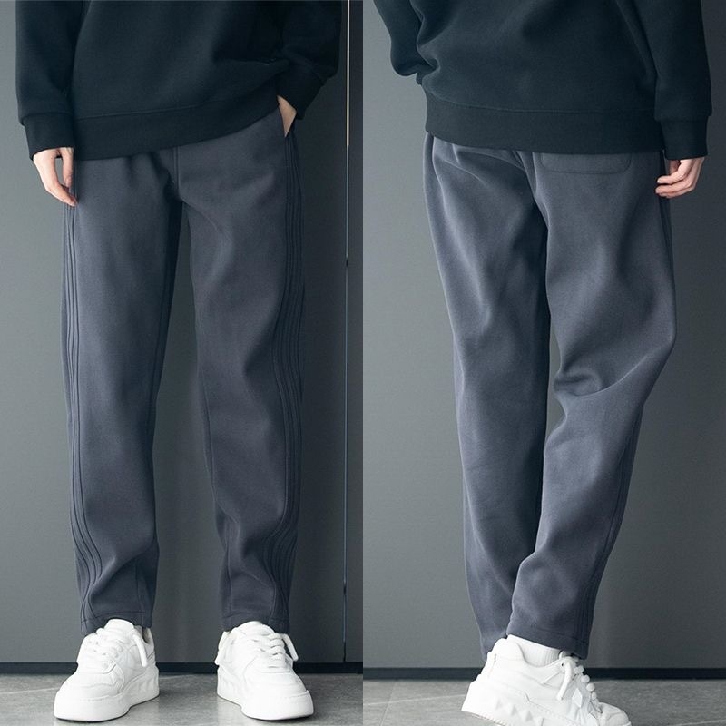 Pánske športové nohavice — rovný strih, voľný strih, sametová látka, Cupro vlákna, zimné