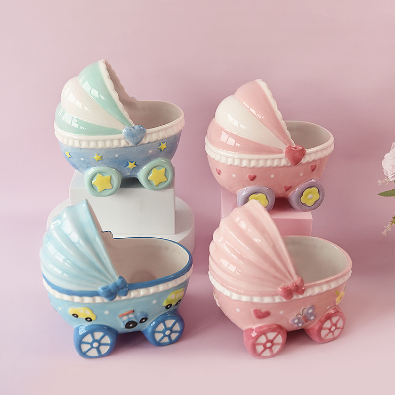Kreatívna keramická ozdoba kočíka pre bábätká — stolová ozdoba s úložiskom na šperky pre malé domáce zvieratá (Materiál: keramika; Kategória: Doplnky pre domáce zvieratá; Importované: Nie)
