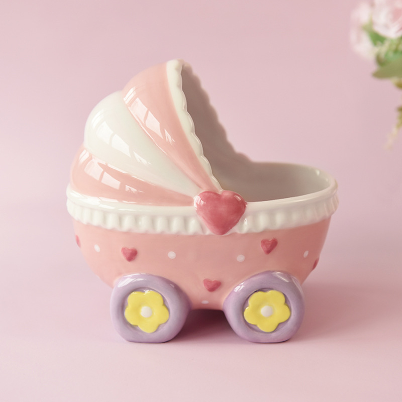 Kreatívna keramická ozdoba kočíka pre bábätká — stolová ozdoba s úložiskom na šperky pre malé domáce zvieratá (Materiál: keramika; Kategória: Doplnky pre domáce zvieratá; Importované: Nie)