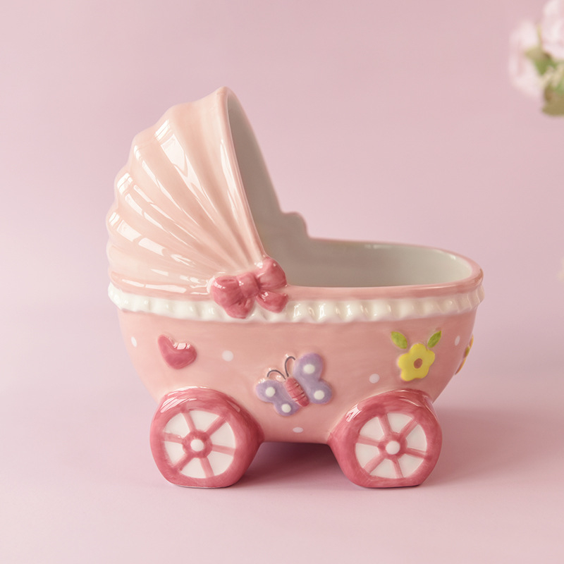 Kreatívna keramická ozdoba kočíka pre bábätká — stolová ozdoba s úložiskom na šperky pre malé domáce zvieratá (Materiál: keramika; Kategória: Doplnky pre domáce zvieratá; Importované: Nie)