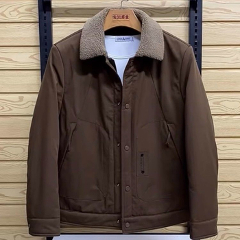 Jachetă de iarnă pentru bărbați, căptușită cu fleece, guler rever, croială liberă, culoare solidă