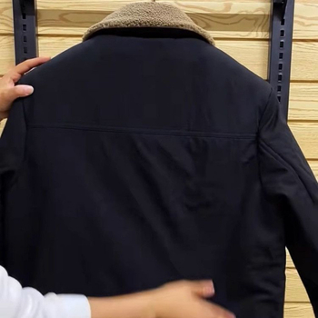 Jachetă de iarnă pentru bărbați, căptușită cu fleece, guler rever, croială liberă, culoare solidă