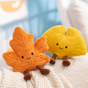 Jucărie de pluș în formă de frunză — frunză de arțar și frunză de ginkgo, Lefu Rabbit, umplutură PP bumbac, pluș foarte moale, scurt, etichetă privată cu logo