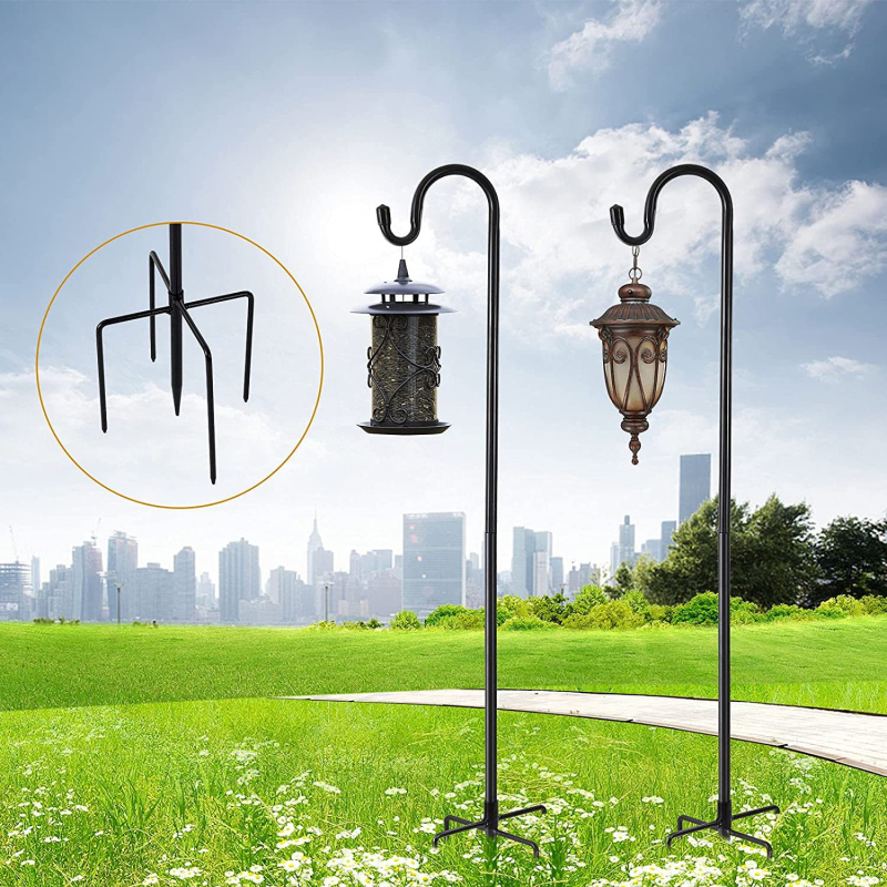 Cârlig din fier în stil cioban, lanternă solară pentru exterior și hrănitoare pentru păsări