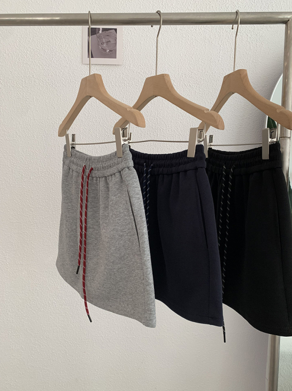 A-líniová sukňa so sťahovacou šnúrkou a elastickým pásom, bavlnená zmes 50–70%, japonsko-kórejský uvoľnený štýl